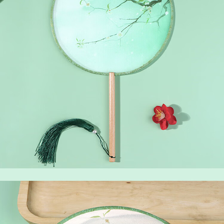 Jidu Space Traditional Chinese Style Round Fan Birthday Gift for Women Summer Hanfu Photography Prop Dance Fan 11