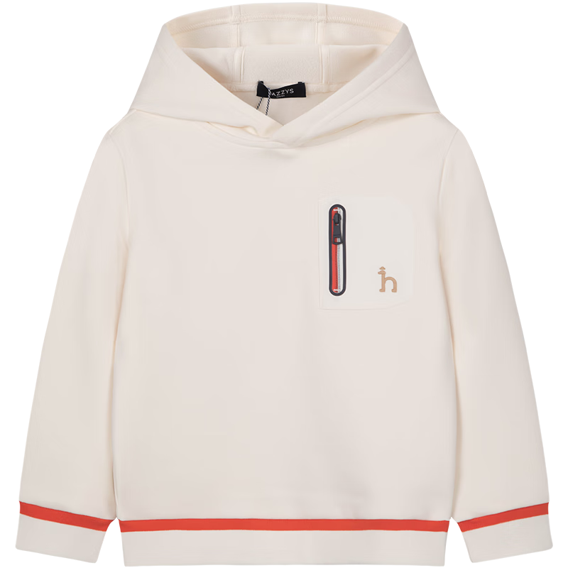 HAZZYS Brand Boys' Sweatshirt, New Winter Style, Comfortable, Soft, Elastic Hoodie, Off-White, Size 155