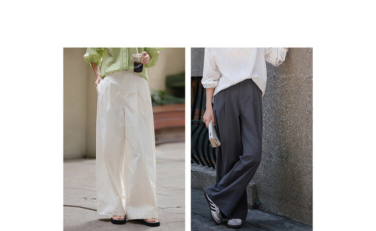 Dme [Zhinexing Kongjian] Spring Commute Simple Style Pleated Decorative Straight-Leg Pants Comfortable Concealing Good-Matching Women's Casual Pants 3