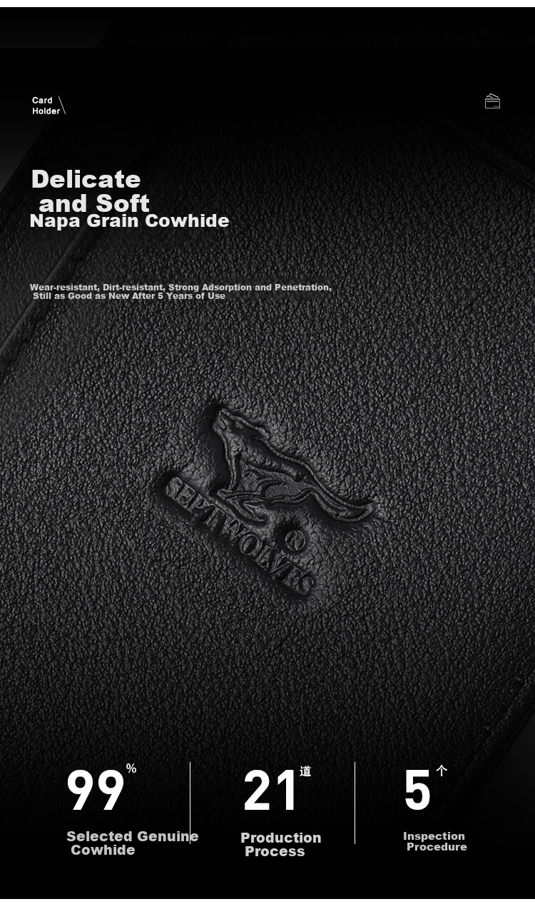 SEPTWOLVES Card Holder Wallet Genuine Leather Driver's License Holder Card Case Business Card Holder Ultra-Thin Portable Storage Pouch for Me 3