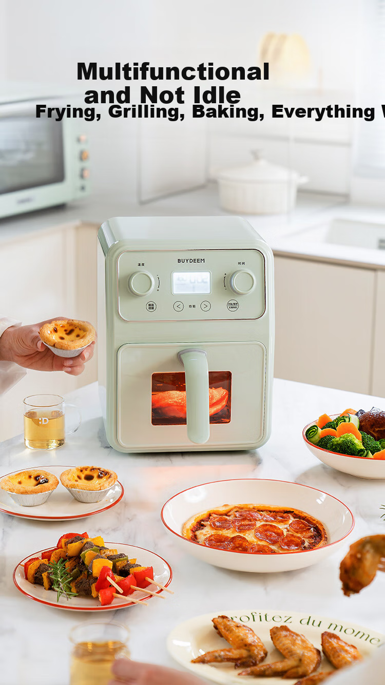 Buydeem Air Fryer, Multi-Functional Home Use Oil-Free Fryer, 4L Large Capacity with Visible Window, Healthy Precise Temperature Control Air Fryer F51, Light Pine Gree 6