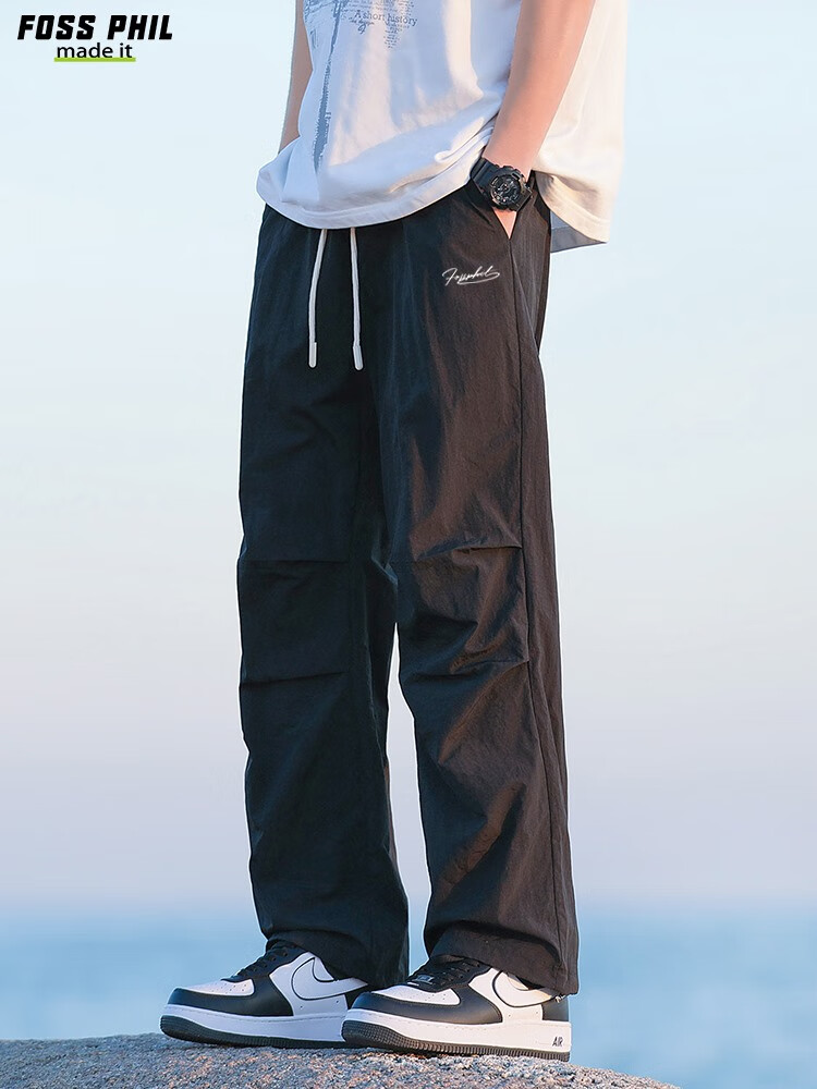 Foss Phil American-Style High Street Cargo Pants for Men, Spring And Autumn Ice-Cool Sports Straight-Leg Tapered Casual Pants, FPK57 Black M 8