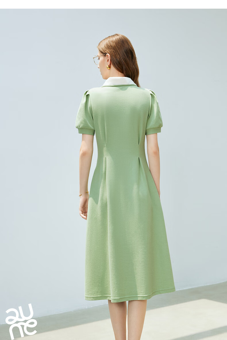 Chuyu Polo Collar Dress with Waist-Cinching Slimming Effect for Women, New Summer 2025 A-Line Short-Sleeve T-Shirt Midi Skirt, Gray, Size S 33