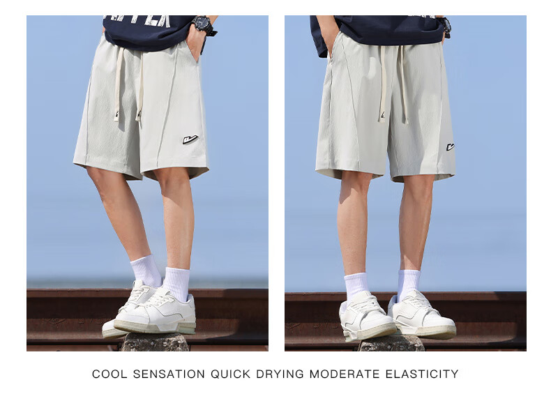 Huili Shorts, Summer Men's Ice Silk Five-Point Pants, Breathable Loose Trousers, Quick-Dry Casual Basketball Shorts, Black, Size L 6
