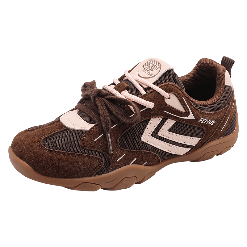 Feiyue Official Women's Sports Shoes 2026 Summer New Breathable Mesh Casual Shoes Brown Pink Size 36