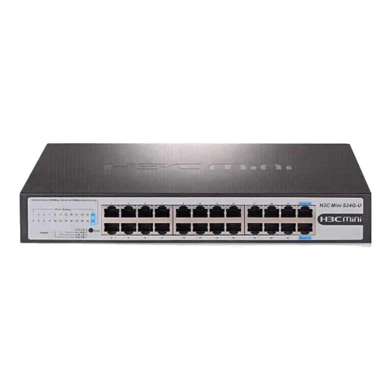 H3C 24-Port Gigabit Switch, Unmanaged Enterprise-Grade Switch, Network Cable Splitter, Built-In Mounting Ears, Rack-Mountable, Mini S24G-U