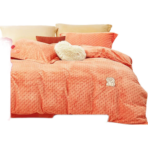LOVO Luolai Flannel Milk Velvet Bedding Set, Four Pieces, Autumn And Winter Thickened Bed Sheet, Double Duvet Cover 200*230cm, Orange