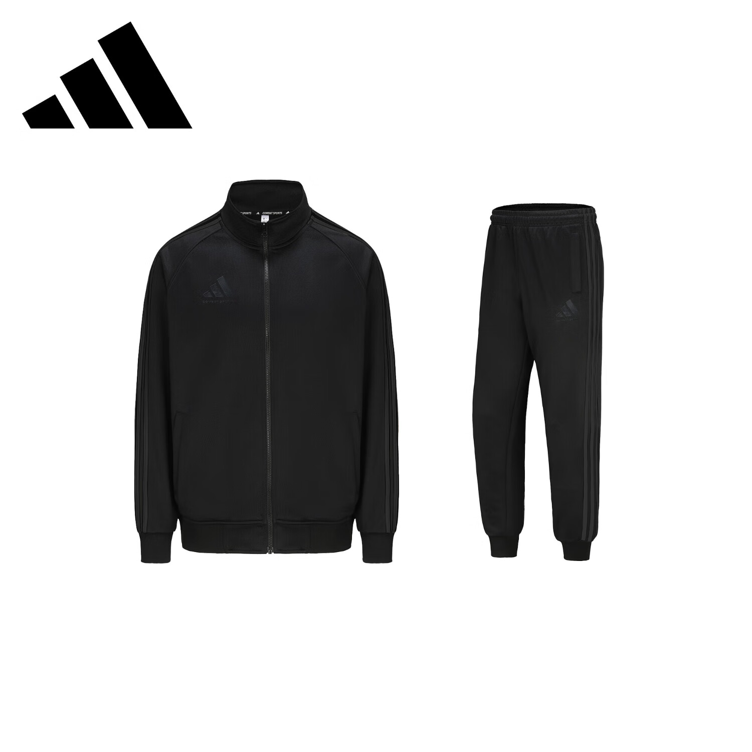 Adidas Men's Spring Running Sports Set Windproof Jacket and Tapered Pants Two-Piece Set Pure Black XL