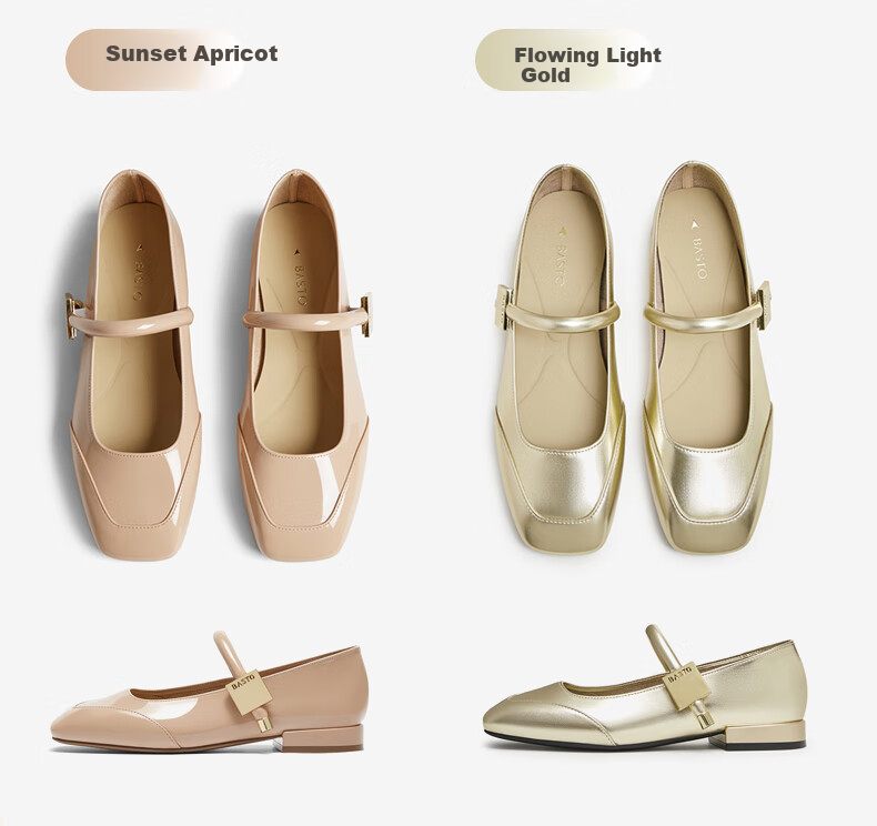 BASTO [Qiao Xin Same Style] Monet Garden 26 Autumn Beautiful Red Mary Jane Shoes, Women's Flats, Wedding Shoes 25