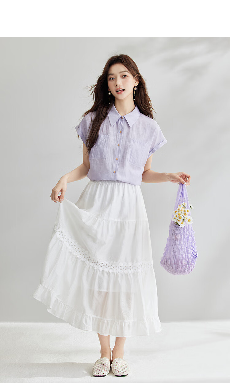 Inman Commuter Elegant Cap Sleeve Short Sleeve Shirt Women Summer Fashion High-End Roland Purple L 21