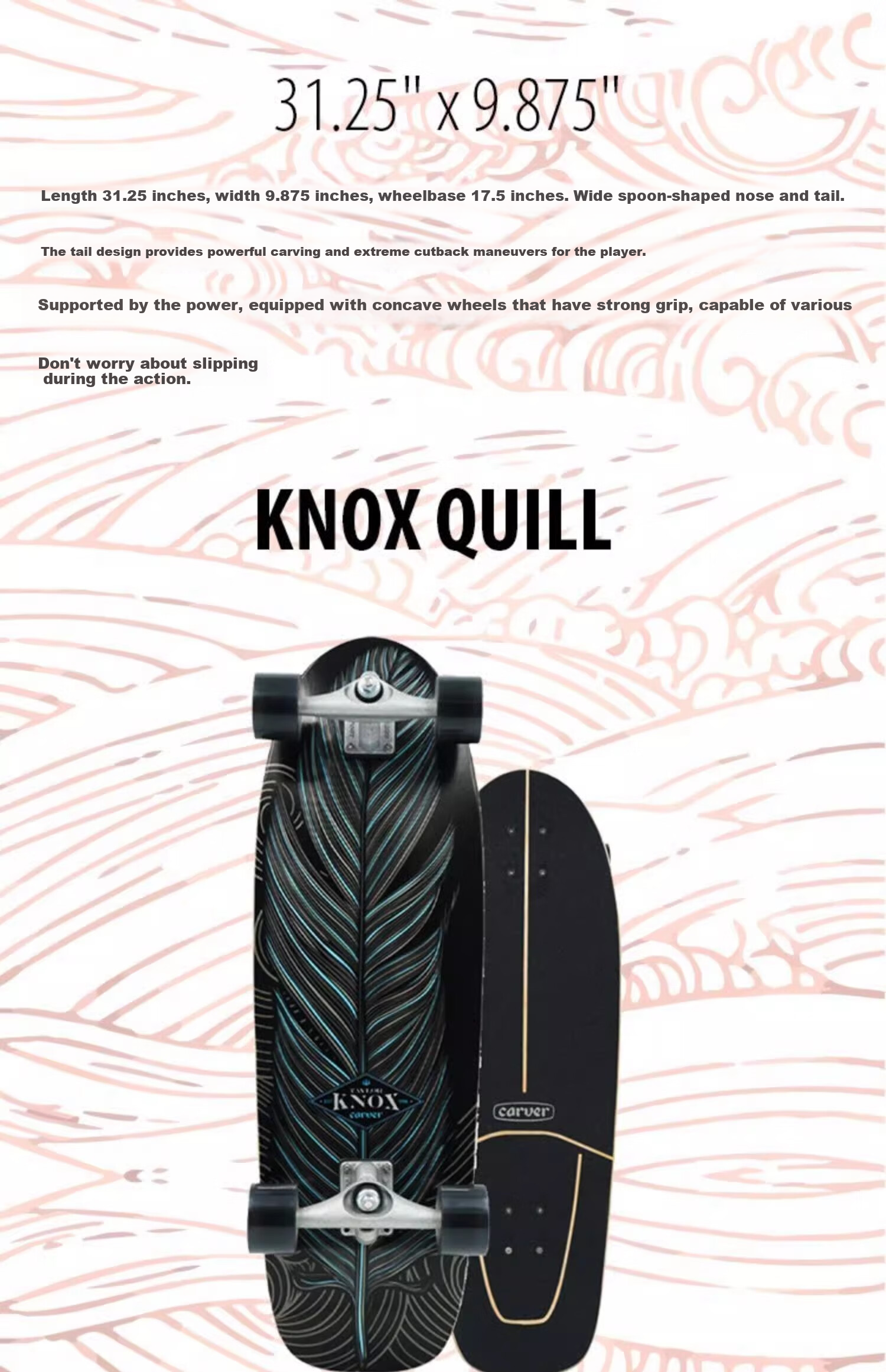 Carver Land Surfboard [Gift Box Edition] Taylor Knox Signature "Red Feather" 31.25-inch PU Truck 6