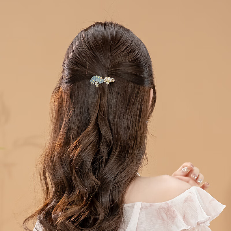 CHIMERA Vintage Style Double Fan Rhinestone Hair Clip Pearl Duckbill Clip Side Bang Clip Hairpin 6.1 Children's Day Gift
