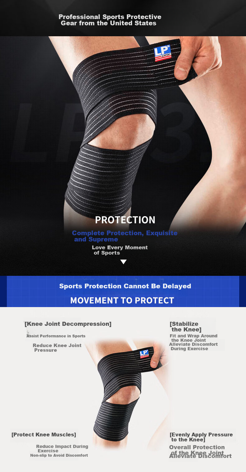 LP 631 Elastic Wrap Knee Brace for Sports, Deep Squats, Fitness, Basketball, Soccer, Hiking Protection, One Size Fits All for Men And Wome 1