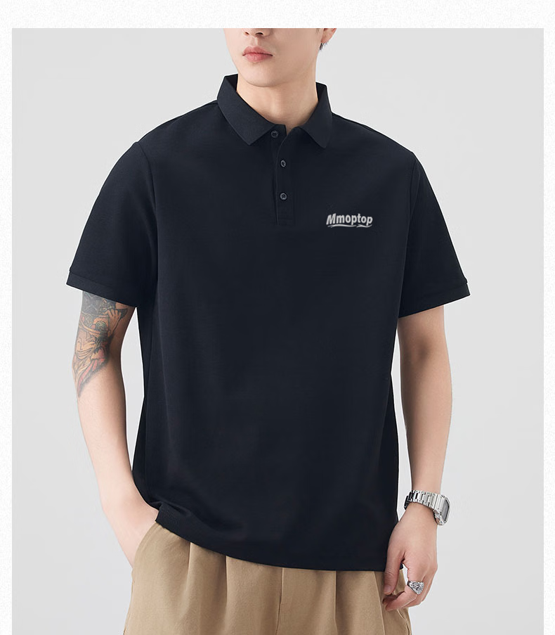 MMOPTOP Father's Day Suoluna Antibacterial Ice Silk Quick-Dry Polo Shirt, Summer Men's Business Casual Short Sleeve MP14 Black XL 11