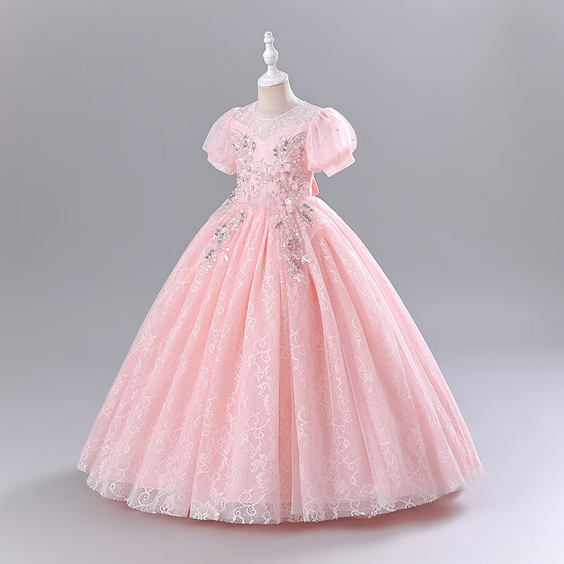 LUOBOBEIBEI Girls' Formal Dress, Children's Princess Dress, Wedding Dress, Runway Show Dress, Piano Performance Dress, New Year's Greeting Outfit, White, Size 110 11