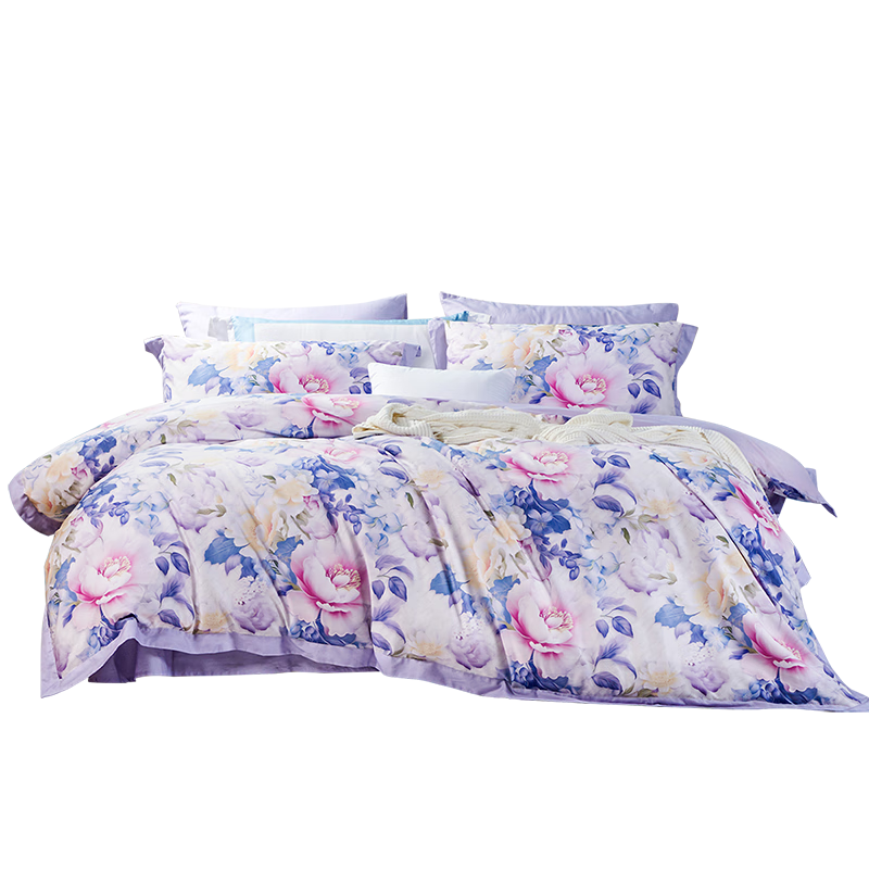 Fuanna 4-Piece Bedding Set 100% Cotton Digital Print Sheet and Duvet Cover Double King Size 230×229cm