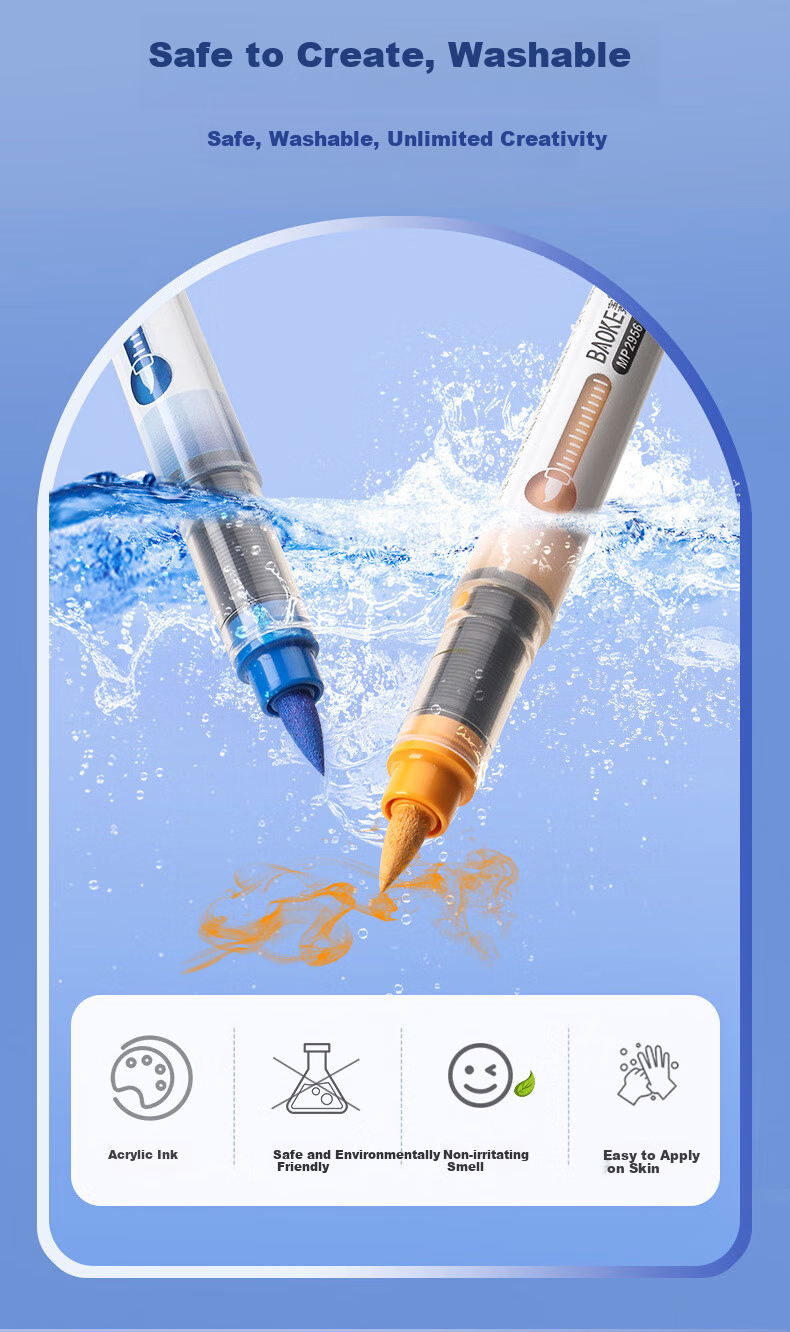 BAOKE MP2956-36 Direct Liquid Soft Tip Acrylic Markers for Students' Drawing, Washable, Safe, Odorless Painting Pens, 36 Colors/set 8