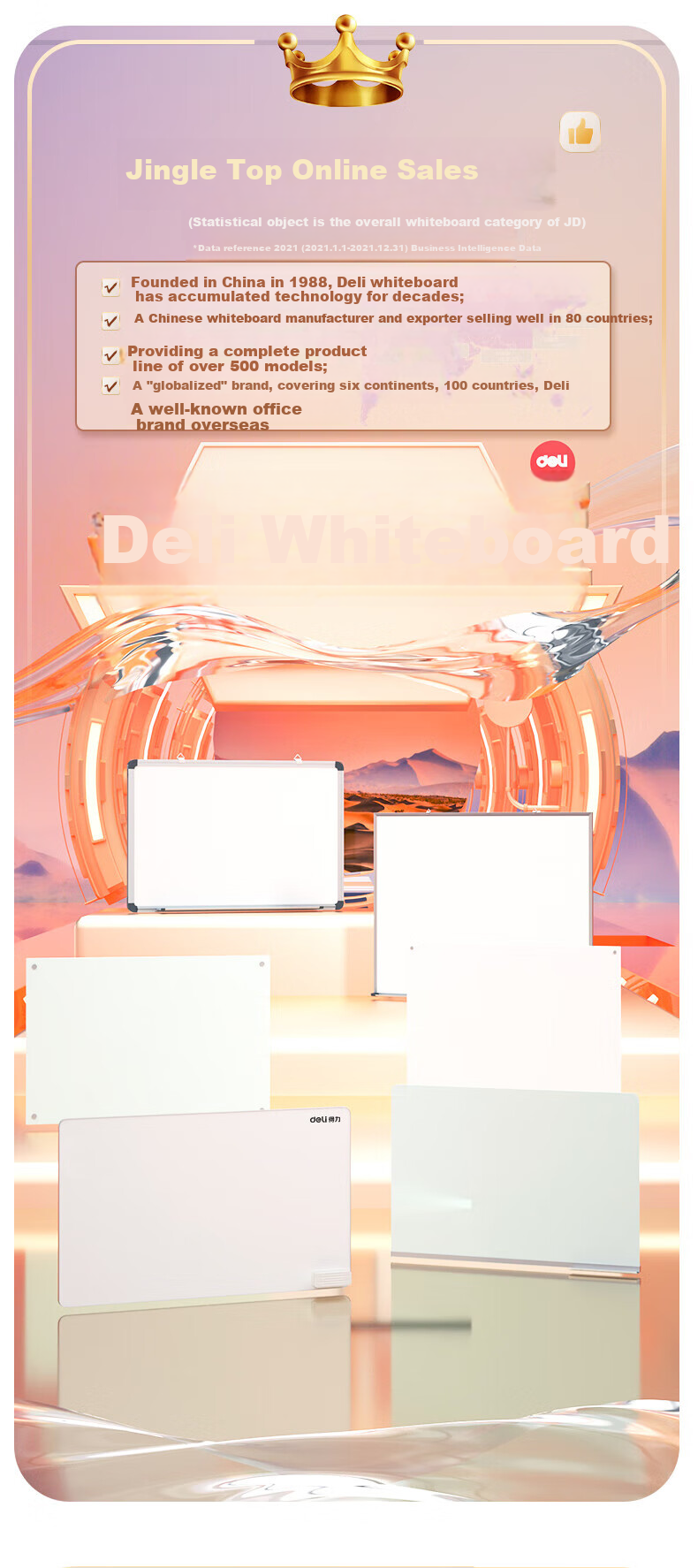 Deli 120*90cm Aluminum Frame Magnetic Hanging Tempered Glass Whiteboard, Office Meeting Writing Board Blackboard, Includes Whiteboard Eraser, Whiteboard Markers, Magnetic Pins 50051 2