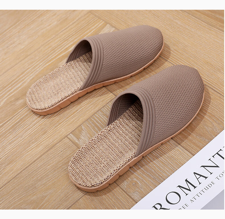 GUOLUOFEI Japanese-Style Spring And Autumn Linen Slippers Summer Unisex Home Non-Slip Indoor Cotton Linen Floor Sandals for Couples Coffee Color Size 35-36 1