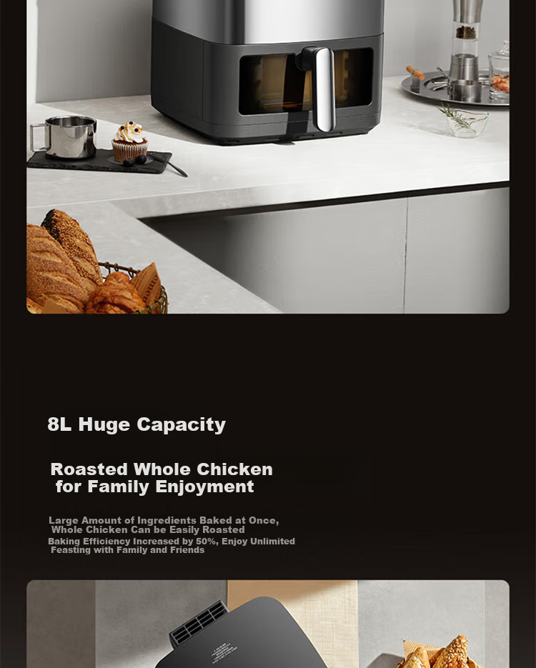 Joyoung Home 8L Air Fryer with No-Flip Design, Air Roasting Machine, All-Metal 3D Interior, Water-Filling Compartment, Oil-Free Low-Fat Electric Fryer KL80-V589 36
