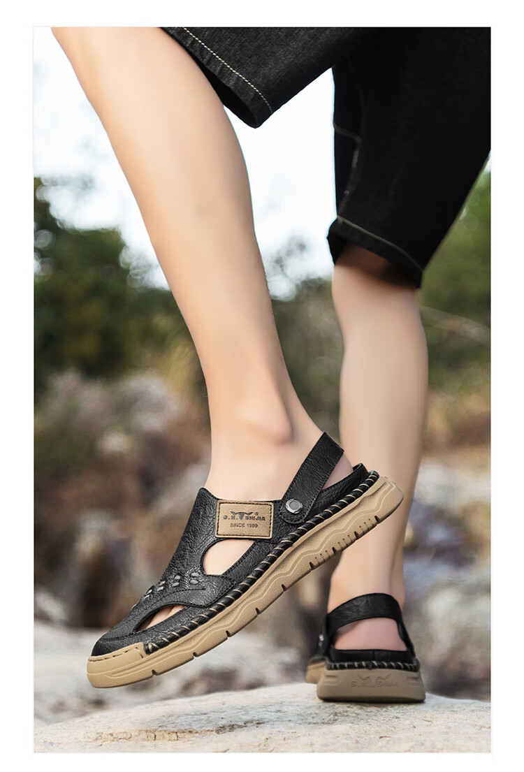 Bull Family Men's Summer Sandals Open Toe Hollow Breathable Thick Sole Durable Outdoor Casual Sports Beach Shoes 4