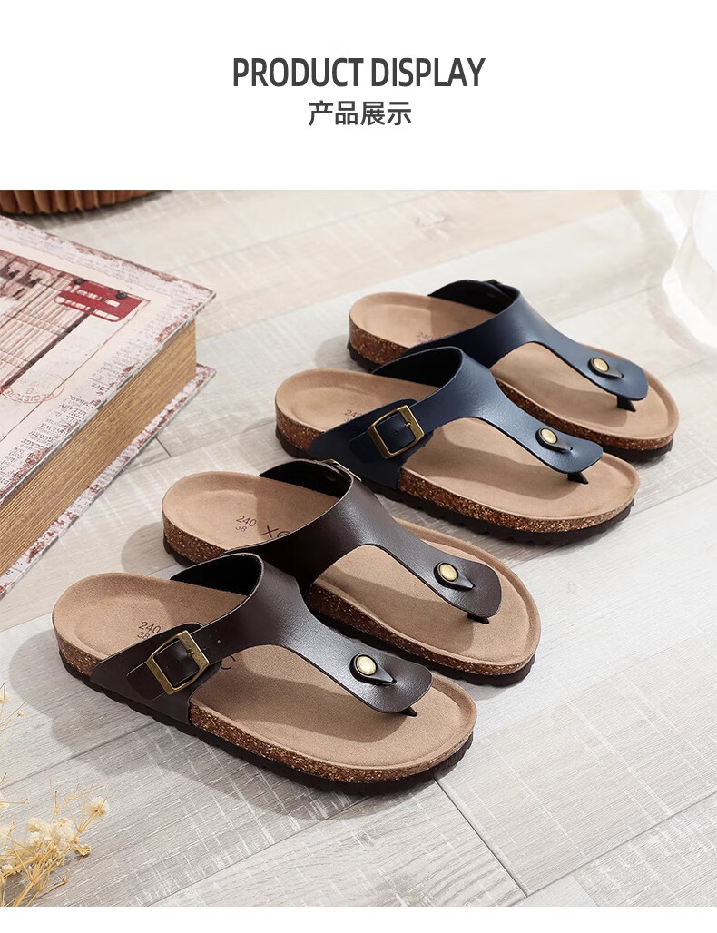 XGGC Cork Slippers for Men, Summer Flip-Flops, Sandals, Thong Slippers, Flat-Bottomed Couple's Shoes, Plus Size Birkenstock-Style Shoes for Women, White, Size 38 2