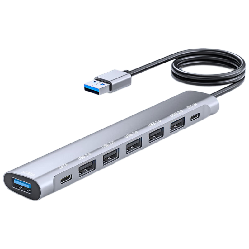 Youlianxing USB Hub Extender with 8 Ports And 2 Meters, USB 2.0 Expansion HUB Splitter, Compatible with Apple, Huawei Desktop Computers, Laptops, Mouse, Keyboard, Hard Drive