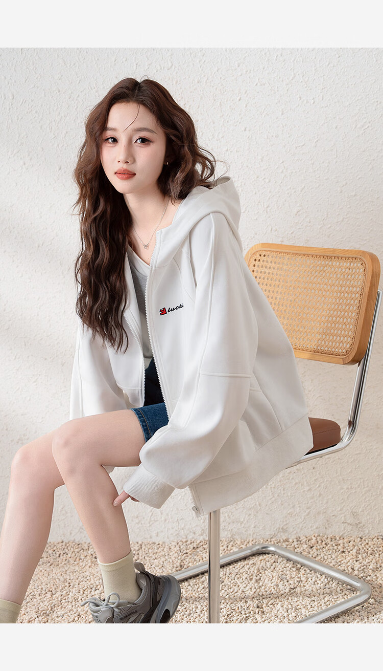 TonLion 2025 Spring Women's Hooded Short Letter Print Sweatshirt Jacket Off-White L 20