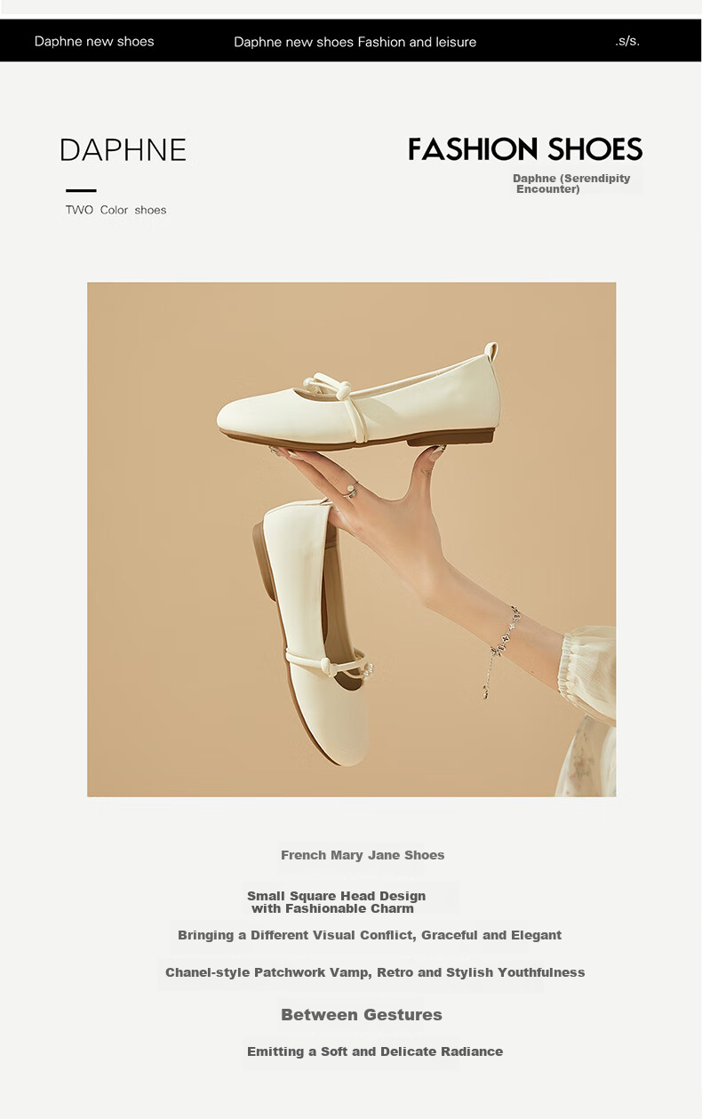 DAPHNE Gentle Fairy-Style Flats for Women, Soft Sole Mary Jane Shoes, Evening Shoes for Women 4623101127 Beige 34 2