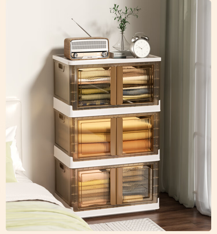 JD Jingzao Italian Style Cocoa Storage Cabinet No-Assembly Stackable Wardrobe with Shared Top Cover 64cm Width 3 Layers 15