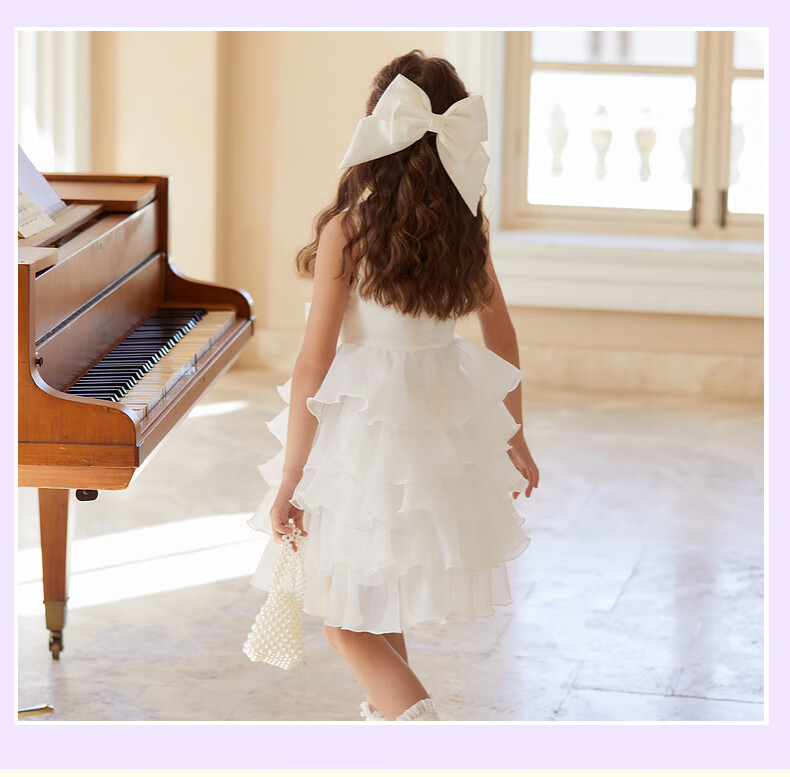 Follow Me Girls' Summer Sleeveless Sweet Princess Dress Birthday Performance White 120 7