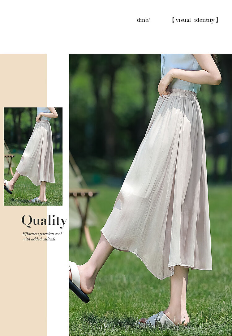 Dme [Pearl Mermaid] Summer French Fairy Smooth And Delicate Elastic Waist Midi Skirt for Wome 11