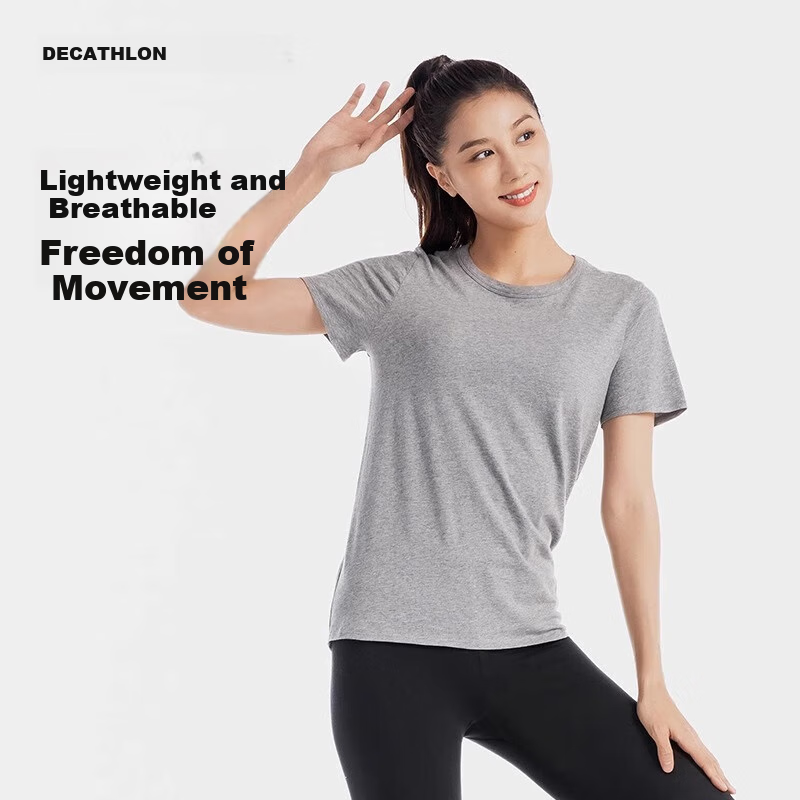DECATHLON Sports T-Shirt, Breathable Solid Color Casual Short-Sleeve Loose-Fitting Running Fitness Top 5036051
