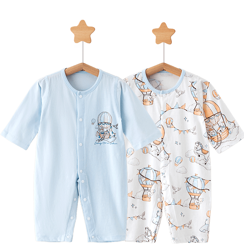 Shubeiyi 2-Piece Set Baby Clothes, Newborn Onesie, Spring And Autumn Pure Cotton Romper, Thin Full Moon Baby First Birthday Crawling Suit, Blue, Size 73