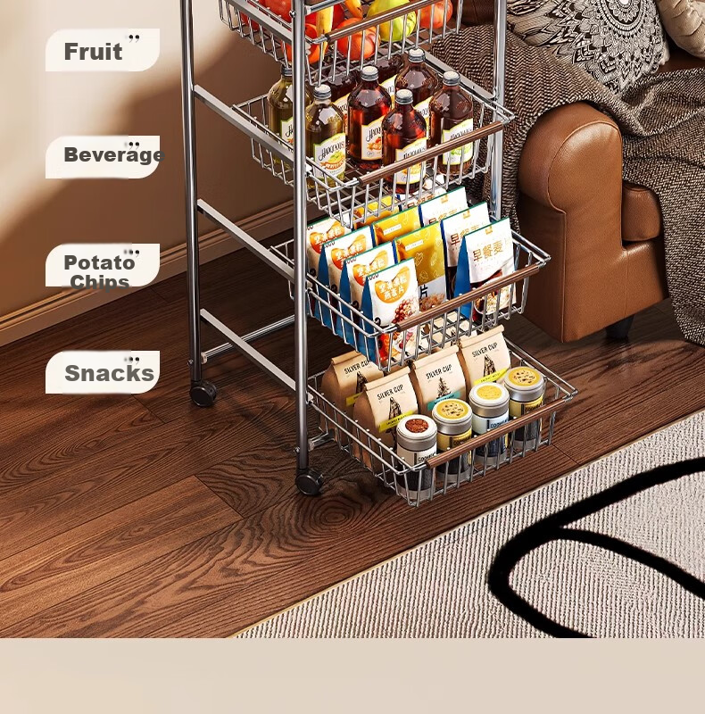 Shunyou Vintage Small Cart, Living Room Snack Storage Rack, Floor-Standing Mobile Kitchen Fruit And Vegetable Storage, Multifunctional SY-644 7