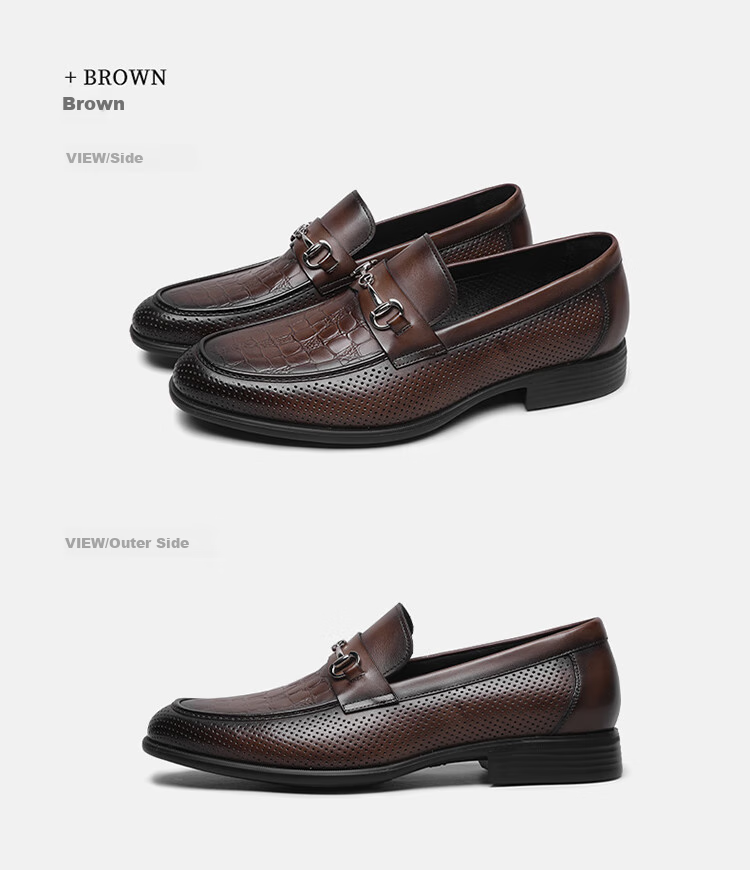 Goldlion Men's Shoes, Perforated Leather Shoes, Breathable Loafers, Fashionable Comfortable Business Casual Shoes, 58012018140A, Brown, Size 41 14