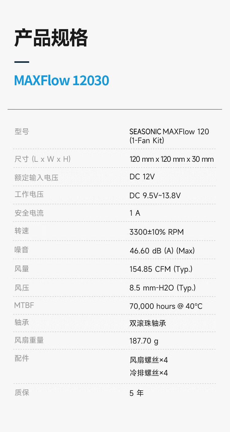 SEASONIC [MAXFlow] 12cm Industrial-Grade Fan (White/triple Pack) | 3300 RPM High Air Pressure | Dual Ball Bearing 11