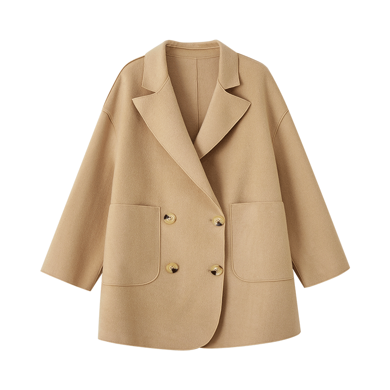 MT Korean Style Autumn Street Minimalist Classic Large Lapel Pocket Double-Faced Wool Coat Light Camel M