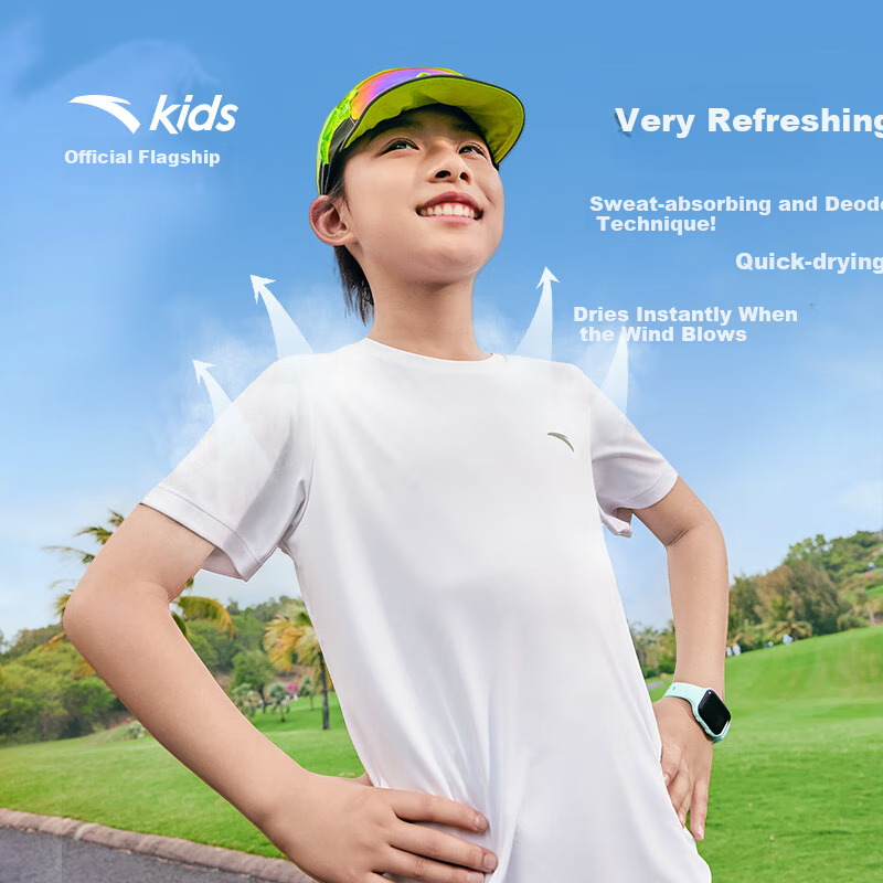 ANTA Children's Boys Quick-Dry Short-Sleeve Summer Cool T-Shirt, Children's Sportswear, A72527105