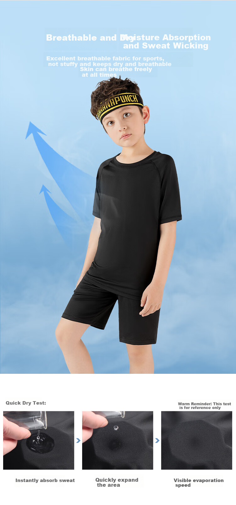Fandimu [Children's Sports Set for Boys And Girls], Tight-Fitting Training Shirt, Running Suit for Teenagers, Fitness Wear, Badminton Outfit 3