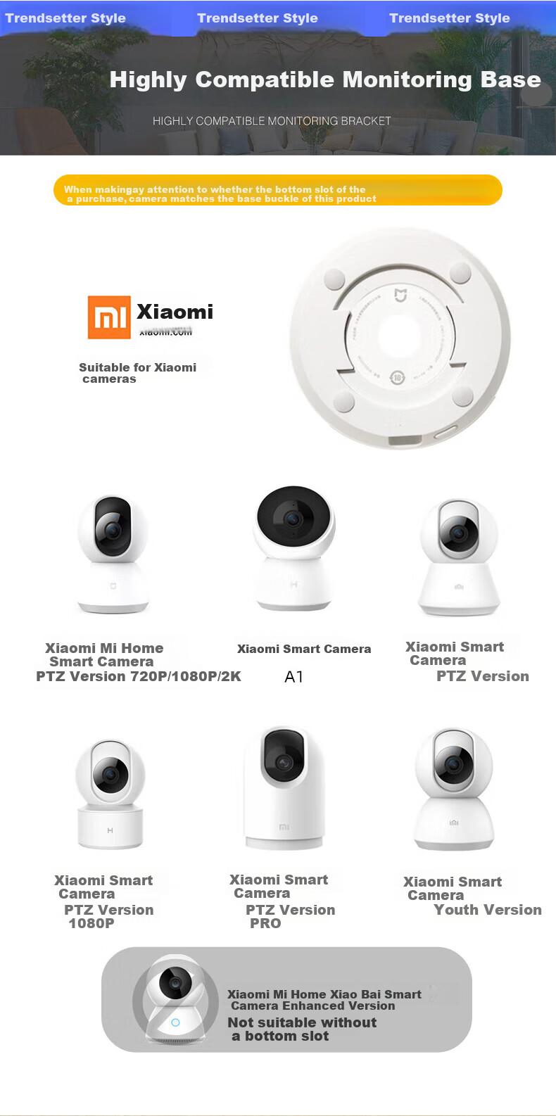 Trendsetter Compatible with Xiaomi Camera Mount, No Drilling Required, Suitable for C700/C500/C300/720p/2k Version/3-Axis Gimbal, Small White Gimbal Surveillance Camera Wall-Mounted Fixed Hanging Bracket 1