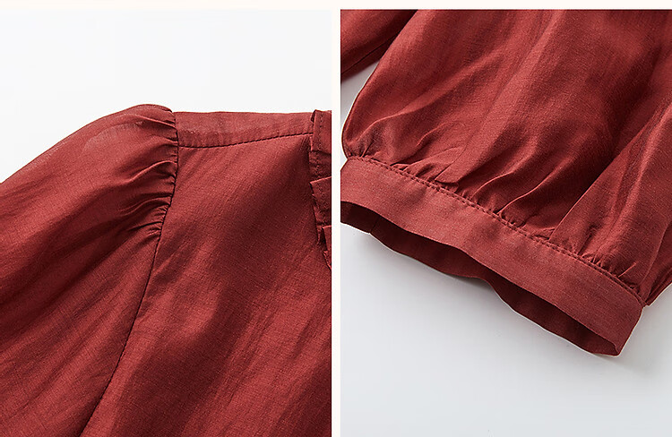 Dme [Lyocell Selection] Summer Pleated Round Neck Water Drop Button Blouse, Puff Three-Quarter Sleeve Shirt, Women's Top 7