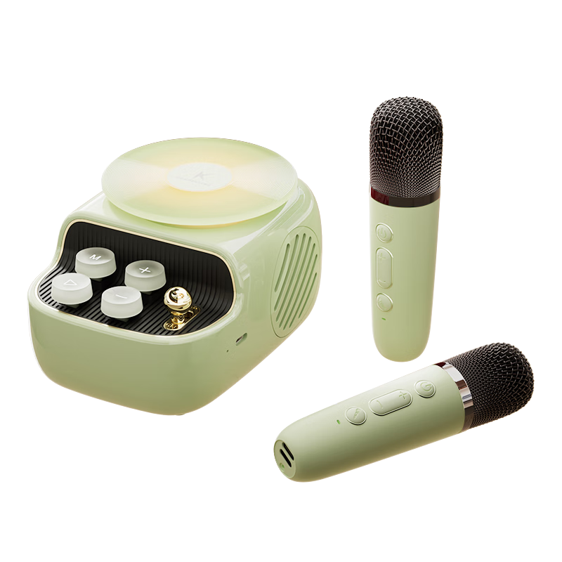 Kuangxiang Bluetooth Karaoke Speaker with Ambient Light, Dual Microphones, Adjustable Sound Atmosphere, All-In Speaker with External Amplification, Home Player, Retro Mechanical Buttons, Graduation Season Gift K12