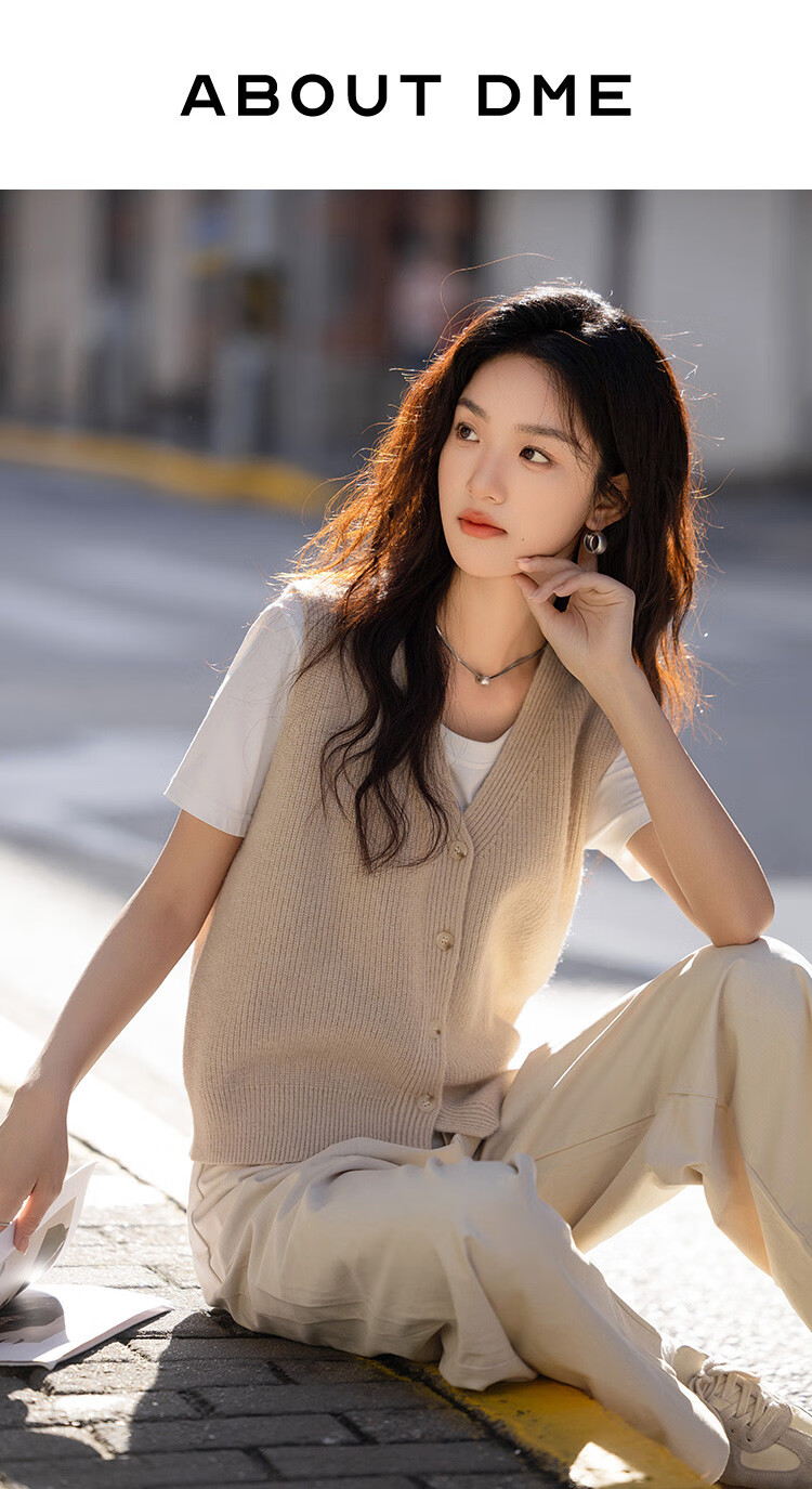 Dme [Daily Commute Knitted Vest] Spring V-Neck Basic Versatile Sleeveless Knit Top for Wome 1