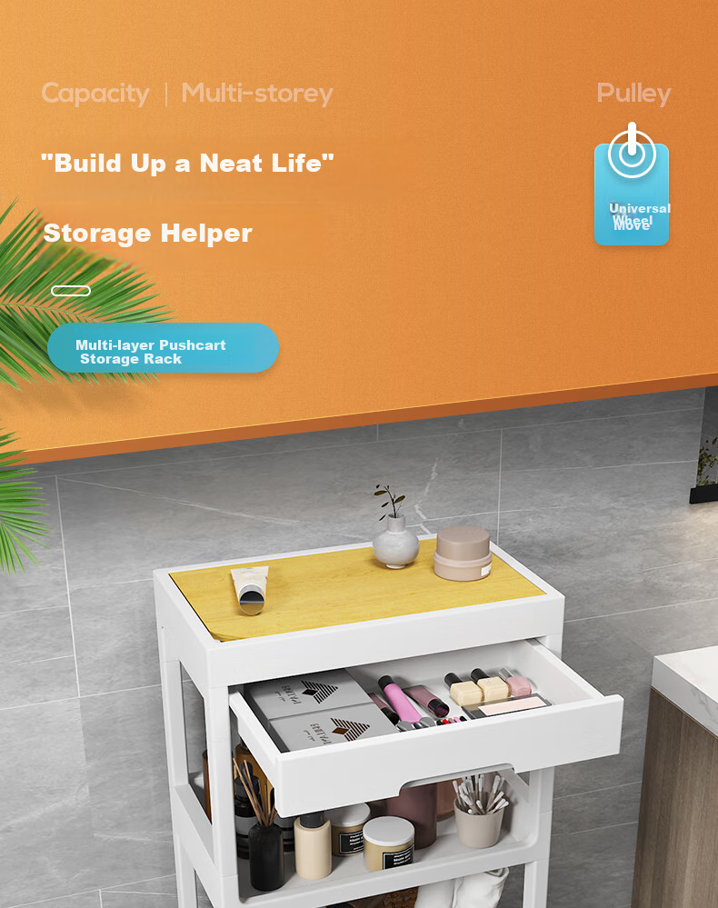 Leaijia Storage Rack, Multi-Tier Floor-Standing Bathroom Shelf, Kitchen Organizer with Drawers, Storage Cart, Shelving Unit 1