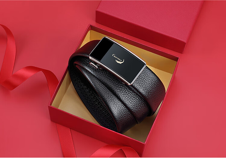CROCODILE Men's Inner-Wear Belt, Top-Grain Leather, Automatic Buckle, Simple Waistband, Birthday Gift for Men, T4059 5