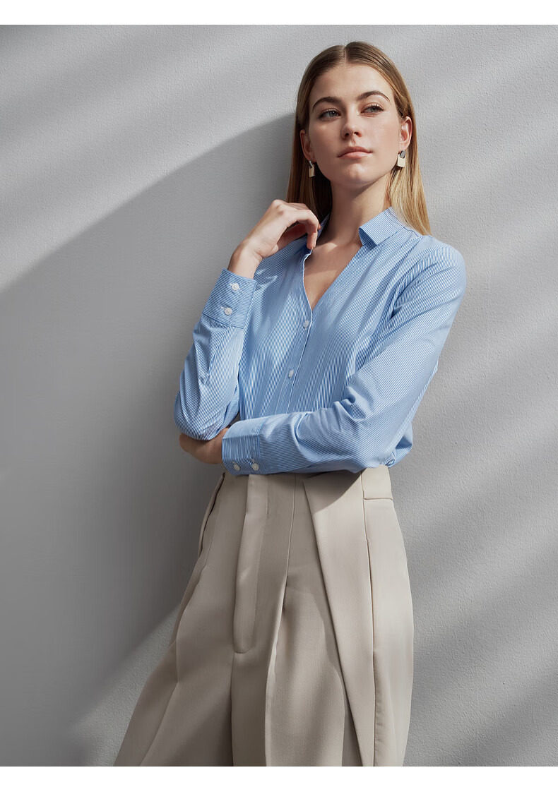 G2000 Women's Spring Summer Comfortable Cotton Striped Formal Long Sleeve Shirt Dark Blue Size 36 7