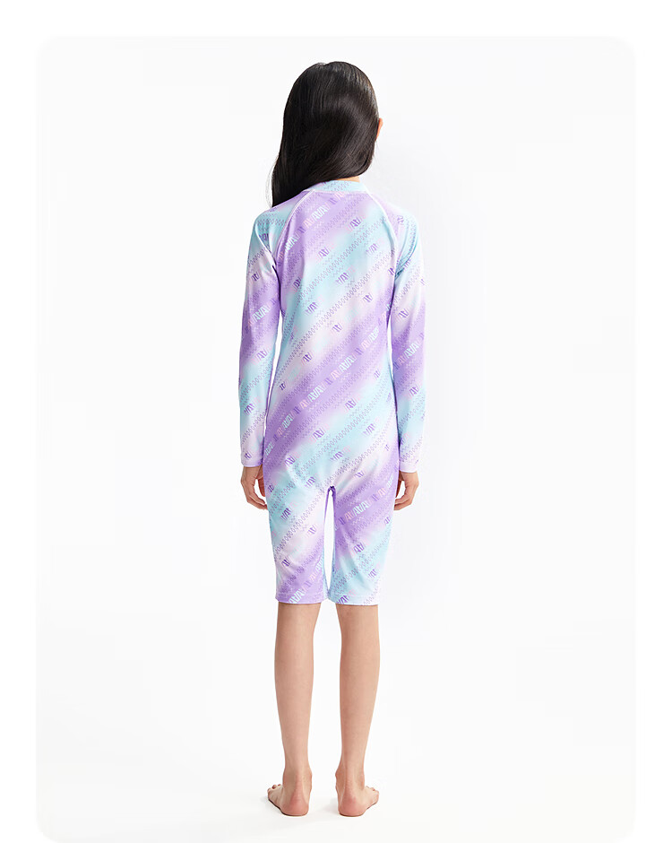 Annil Girls' One-Piece Long-Sleeve Set, 2025 Summer New Slim Fit, Purple Floral Pattern, Size 130 7