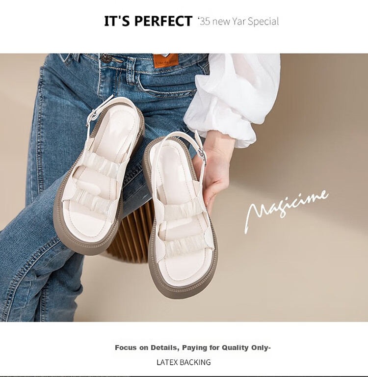 ZHR Roman Sandals for Women, Summer Height-Increasing Slippers, Outdoor Wear, Single-Strap Women's Shoes, 2026 New Style JF10T, Beige, Size 36 17