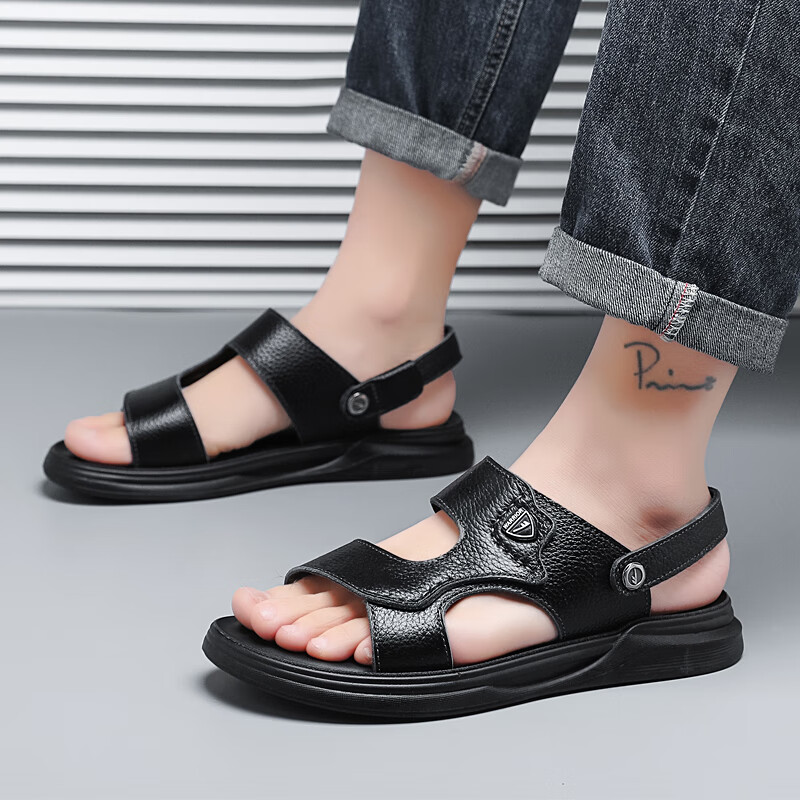 Warrior Sandals for Men, Summer Sports Sandals, Wear-Resistant Dual-Use Beach Shoes, WSL(WZ)-1351, Black, Size 41